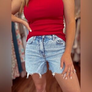Vervet High Rise Raw Hem Denim Shorts